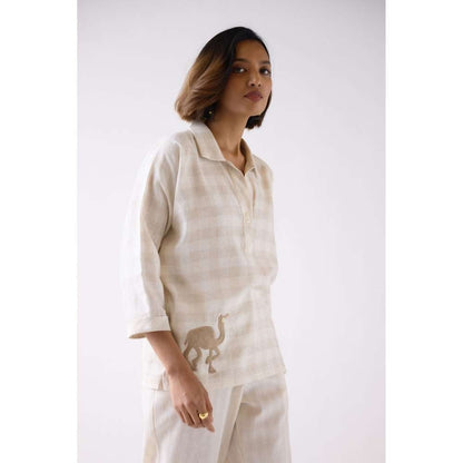 Basanti Kapde aur Koffee Beige Cotton Jacquard Checks Top