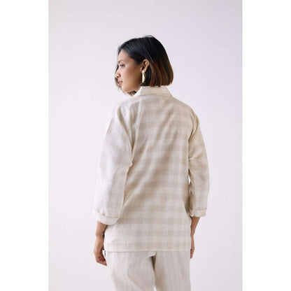 Basanti Kapde aur Koffee Beige Cotton Jacquard Checks Top