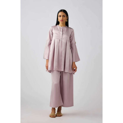 Basanti Kapde aur Koffee Lavender Satin Solid Co-Ord (Set of 2)