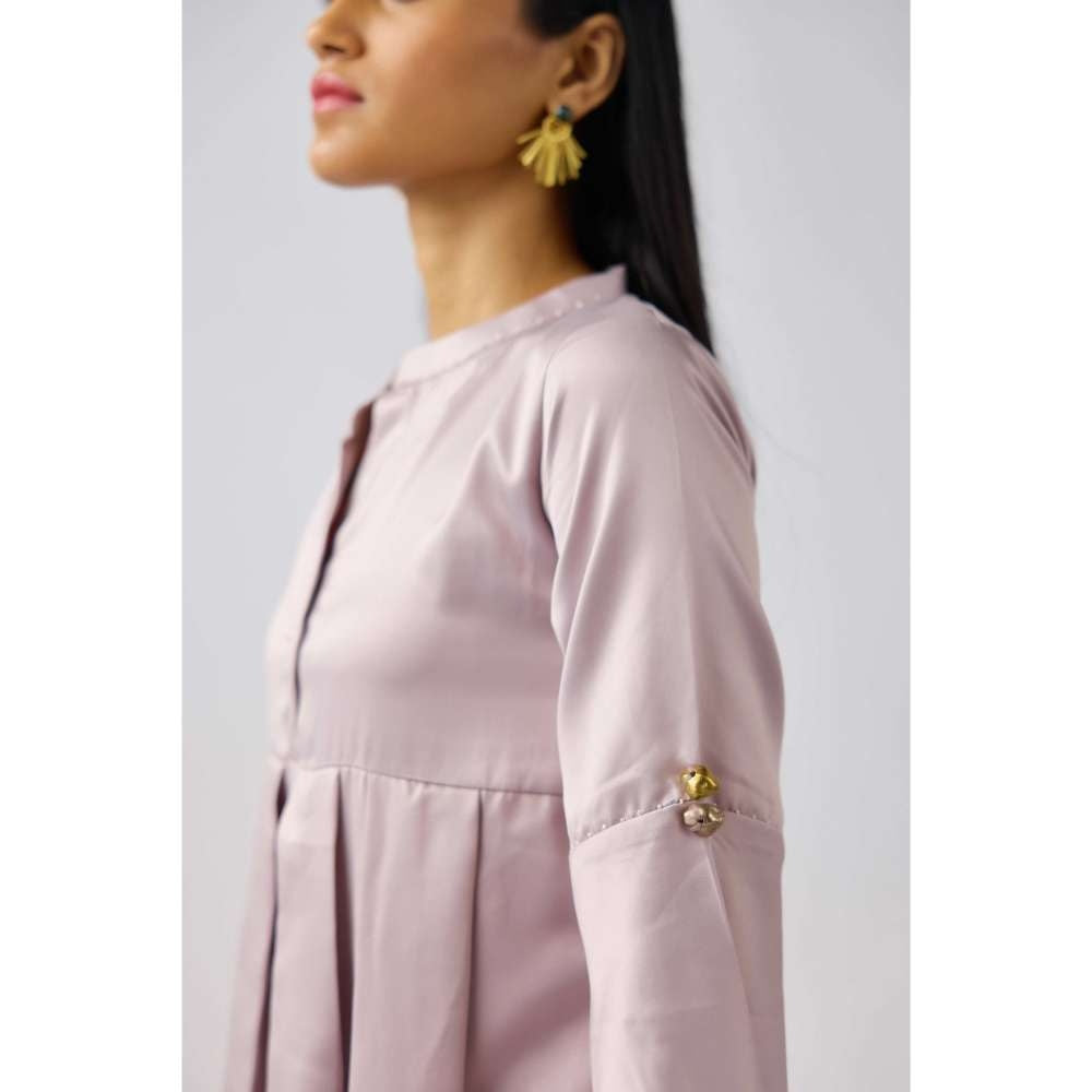 Basanti Kapde aur Koffee Lavender Satin Solid Co-Ord (Set of 2)