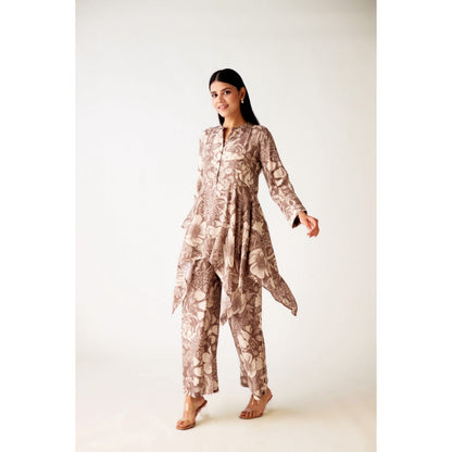 Basanti Kapde aur Koffee Brown Muslin Floral Print Kurta and Pant (Set of 2)