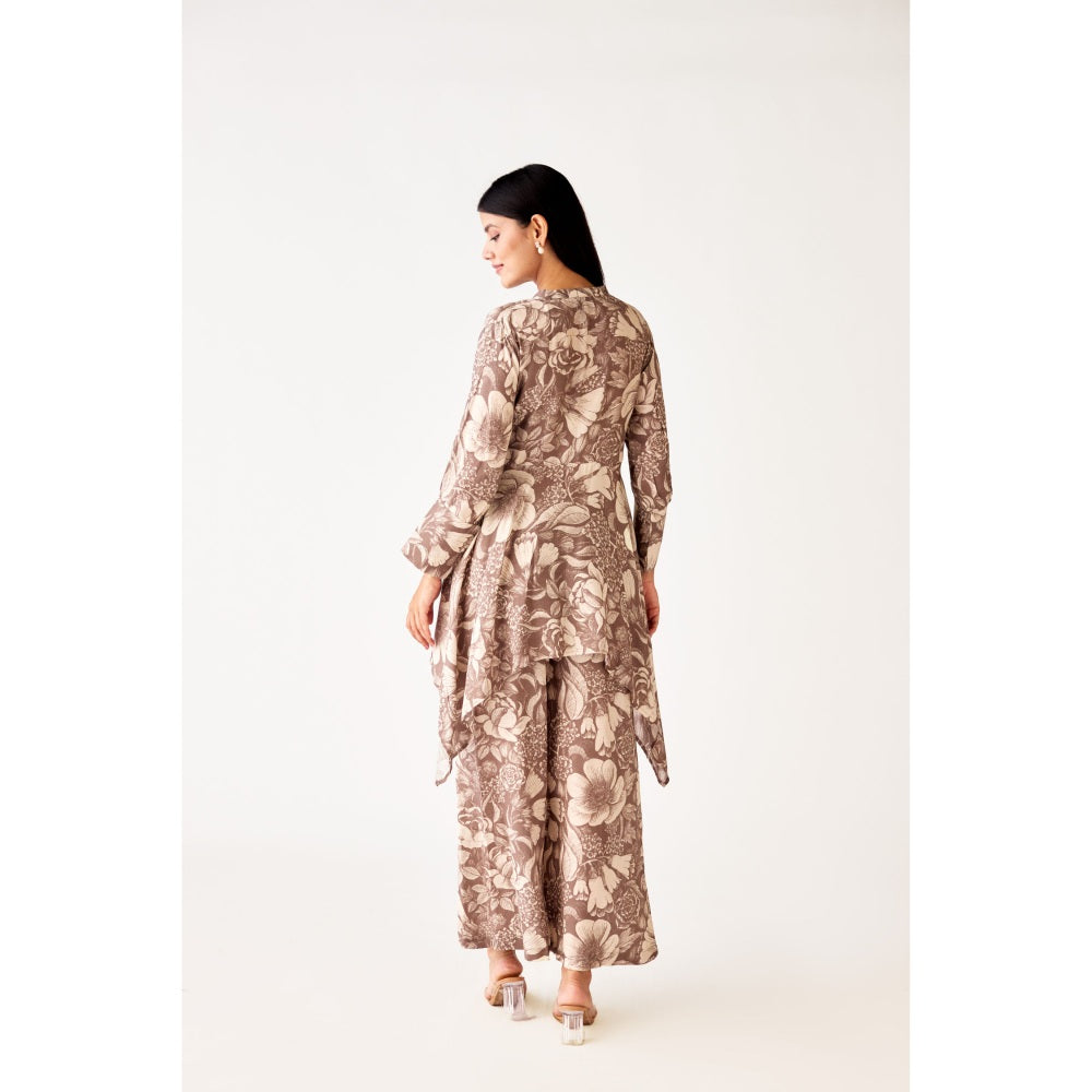 Basanti Kapde aur Koffee Brown Muslin Floral Print Kurta and Pant (Set of 2)