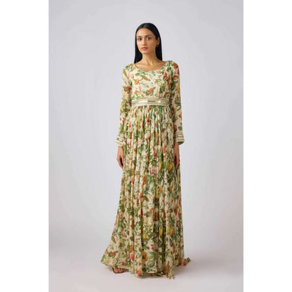 Basanti Kapde aur Koffee Off White Chinon Embroidered Gown