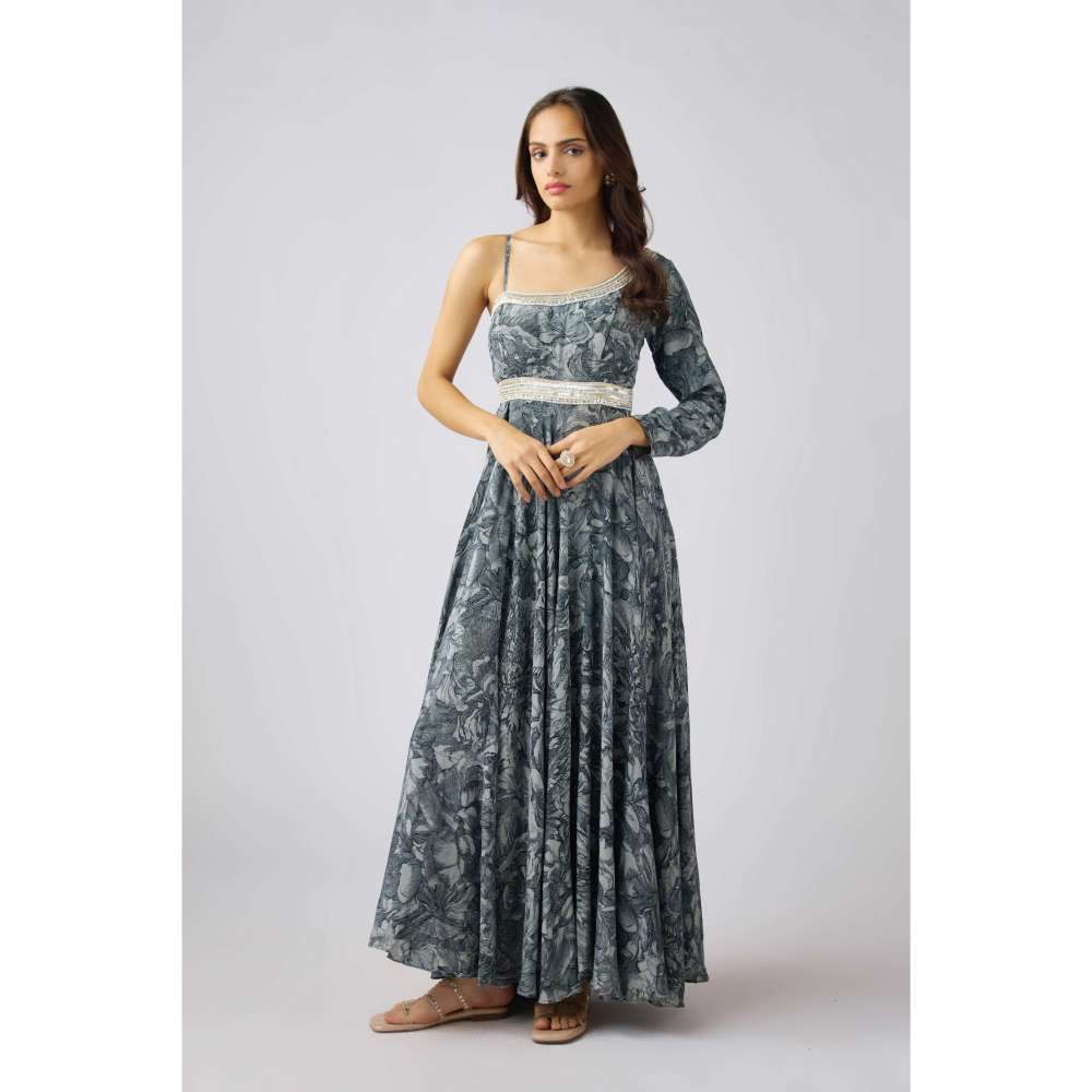 Basanti Kapde aur Koffee Grey Crepe Embroidered Dress