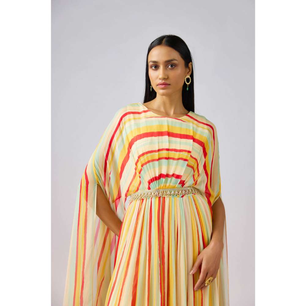Basanti Kapde aur Koffee Georgette Embellished Dress with Bustier and Belt (Set of 3)