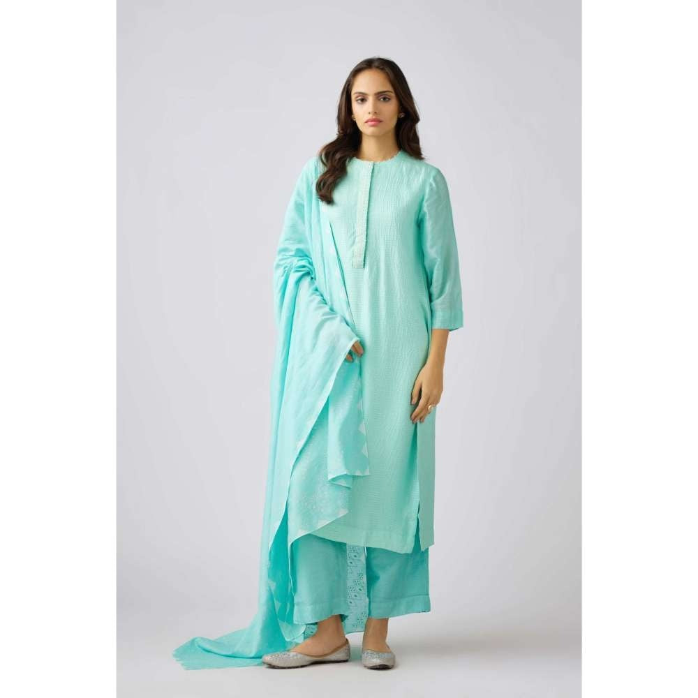 Basanti Kapde aur Koffee Aqua Muslin Embroidered Kurta with Pant and Dupatta (Set of 3)