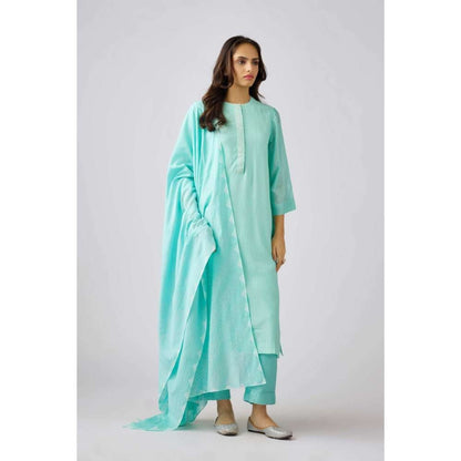 Basanti Kapde aur Koffee Aqua Muslin Embroidered Kurta with Pant and Dupatta (Set of 3)