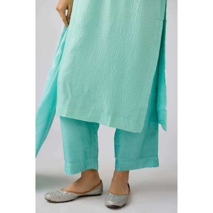 Basanti Kapde aur Koffee Aqua Muslin Embroidered Kurta with Pant and Dupatta (Set of 3)