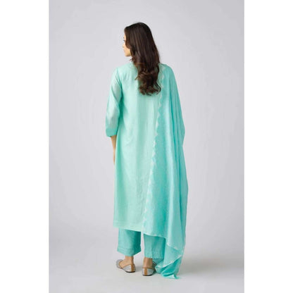 Basanti Kapde aur Koffee Aqua Muslin Embroidered Kurta with Pant and Dupatta (Set of 3)