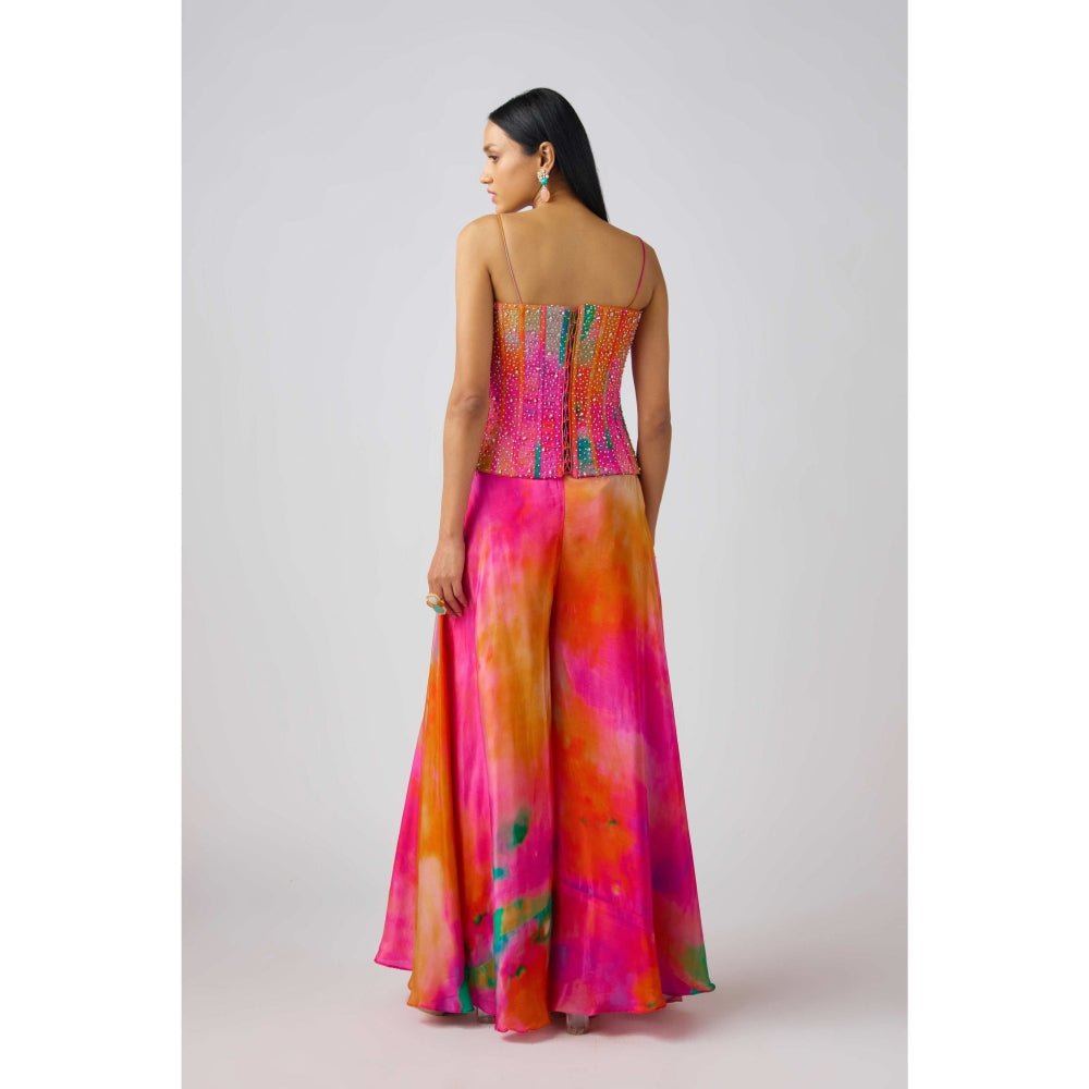 Basanti Kapde aur Koffee Multicolor Crepe Swarovski Beads Corset Blouse Sharara (Set of 2)