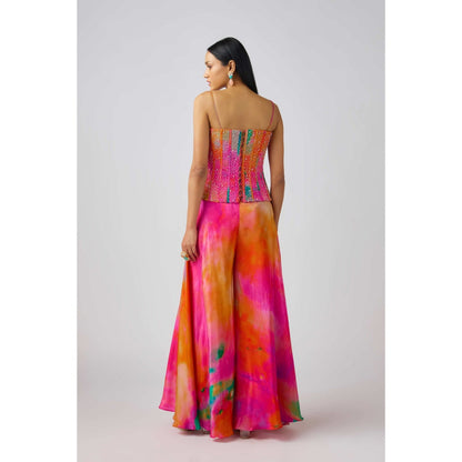 Basanti Kapde aur Koffee Multicolor Crepe Swarovski Beads Corset Blouse Sharara (Set of 2)