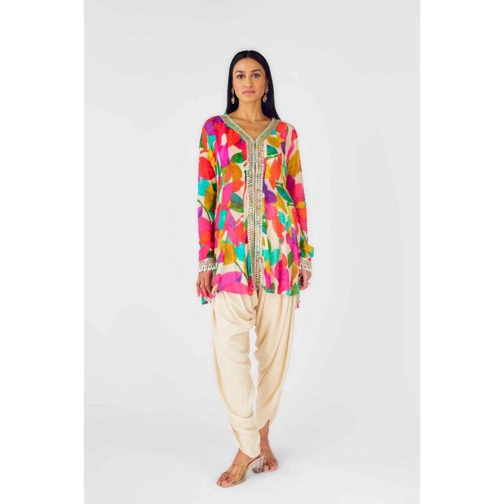 Basanti Kapde aur Koffee Womens Printed Bustier with Kurti and Dhoti Pant (Set of 3)
