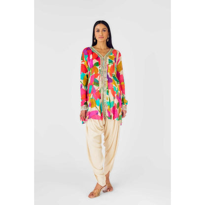 Basanti Kapde aur Koffee Womens Printed Bustier with Kurti and Dhoti Pant (Set of 3)