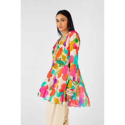 Basanti Kapde aur Koffee Womens Printed Bustier with Kurti and Dhoti Pant (Set of 3)