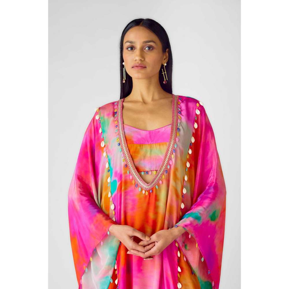 Basanti Kapde aur Koffee Womens Printed Multi-Color Bustier with Kaftan and Sharara (Set of 3)