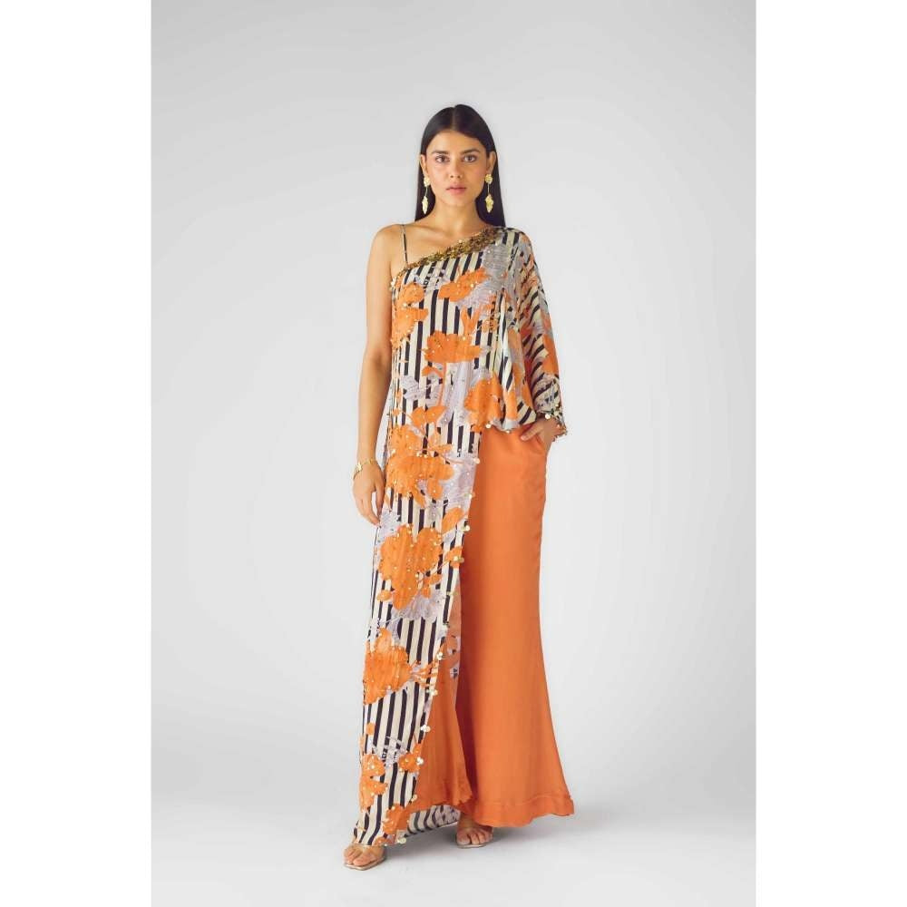 Basanti Kapde aur Koffee Womens Printed Multi-Color Bustier with Pant and Cape (Set of 3)