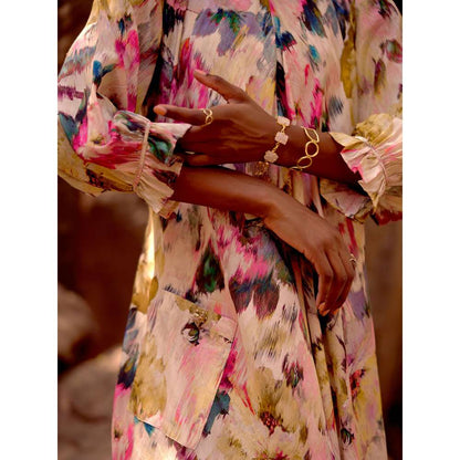 Basanti Kapde aur Koffee Pink Printed Savanna Bloom Cotton Jumpsuit