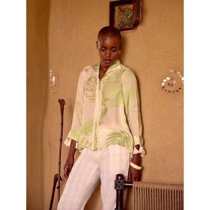 Basanti Kapde aur Koffee Green Palm Reverie Muslin Shirt