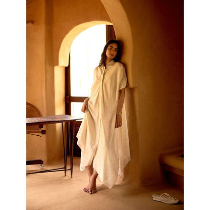 Basanti Kapde aur Koffee Ivory Empress Cotton Chanderi Embroidered Dress