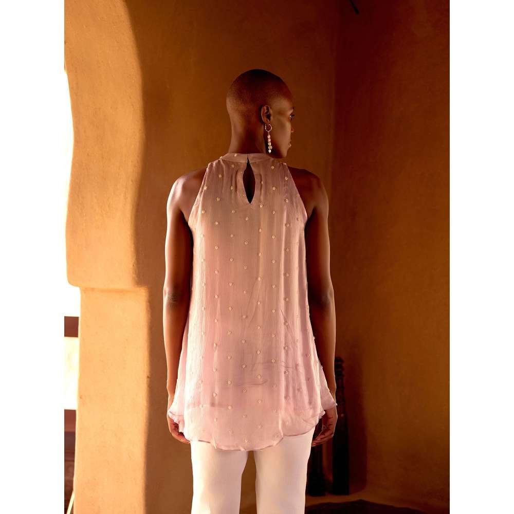 Basanti Kapde aur Koffee Mauve Chiffon Pearl Embroidered Top