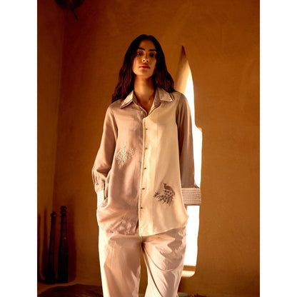 Basanti Kapde aur Koffee The Ivory Sand Script Muslin Embroidered Shirt