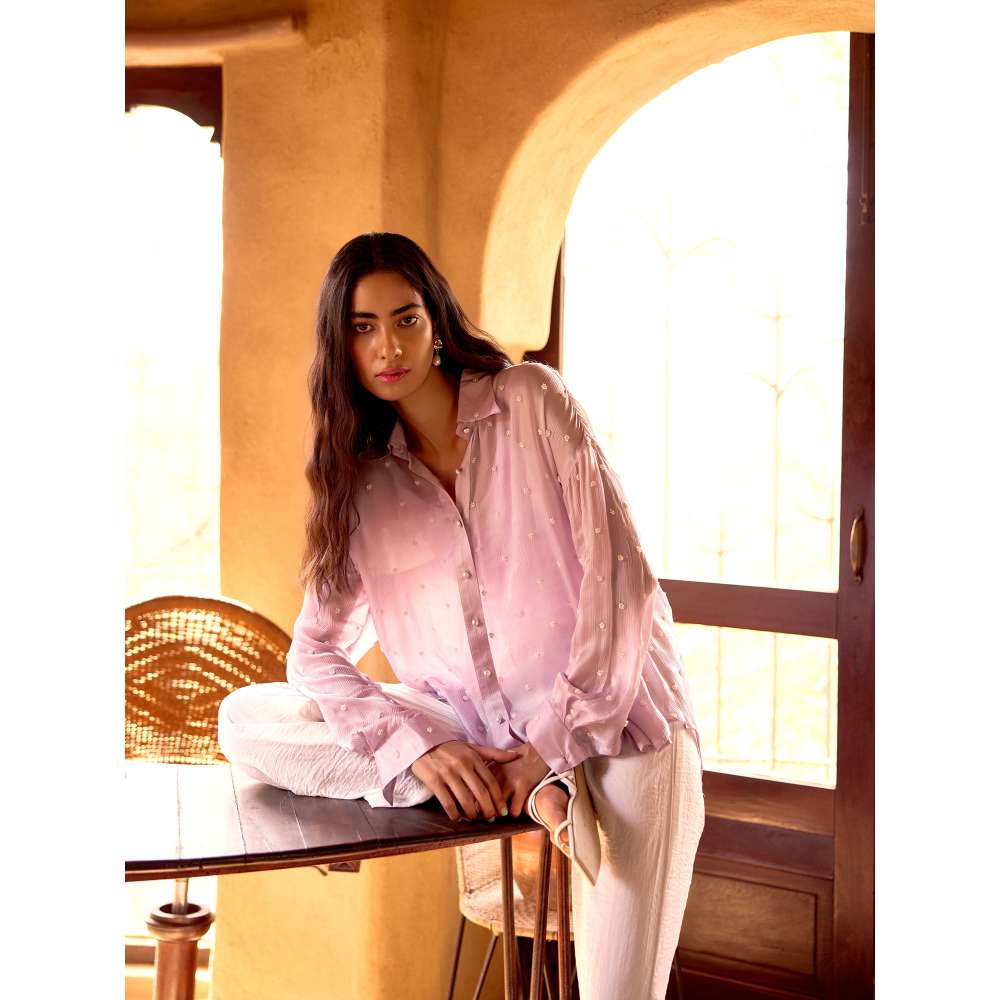 Basanti Kapde aur Koffee Purple Chinnon Pearl Embroidered Shirt