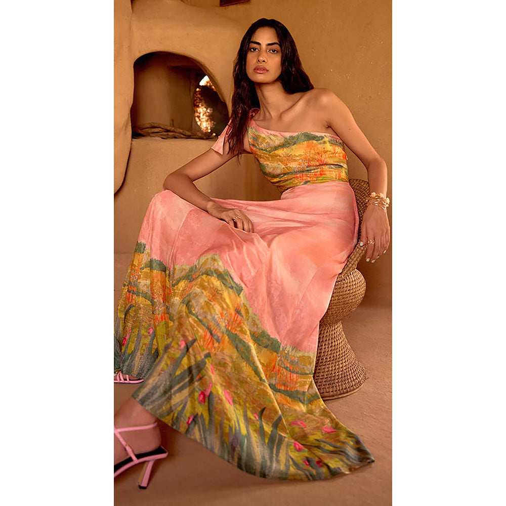 Basanti Kapde aur Koffee Blush Meadow Muslin Maxi Dress