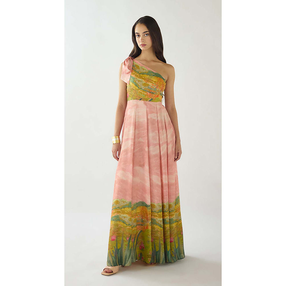 Basanti Kapde aur Koffee Blush Meadow Muslin Maxi Dress