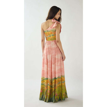Basanti Kapde aur Koffee Blush Meadow Muslin Maxi Dress