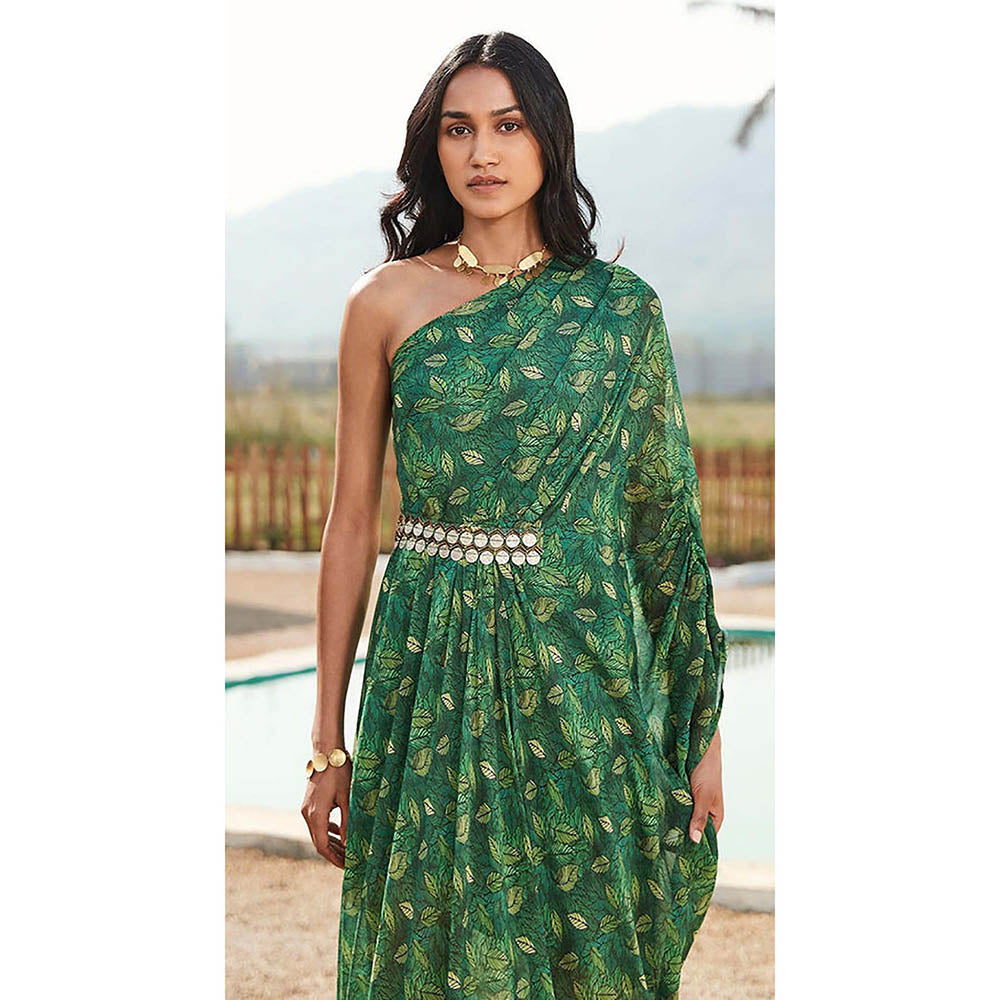 Basanti Kapde aur Koffee Green Georgette Kaftan Maxi Dress