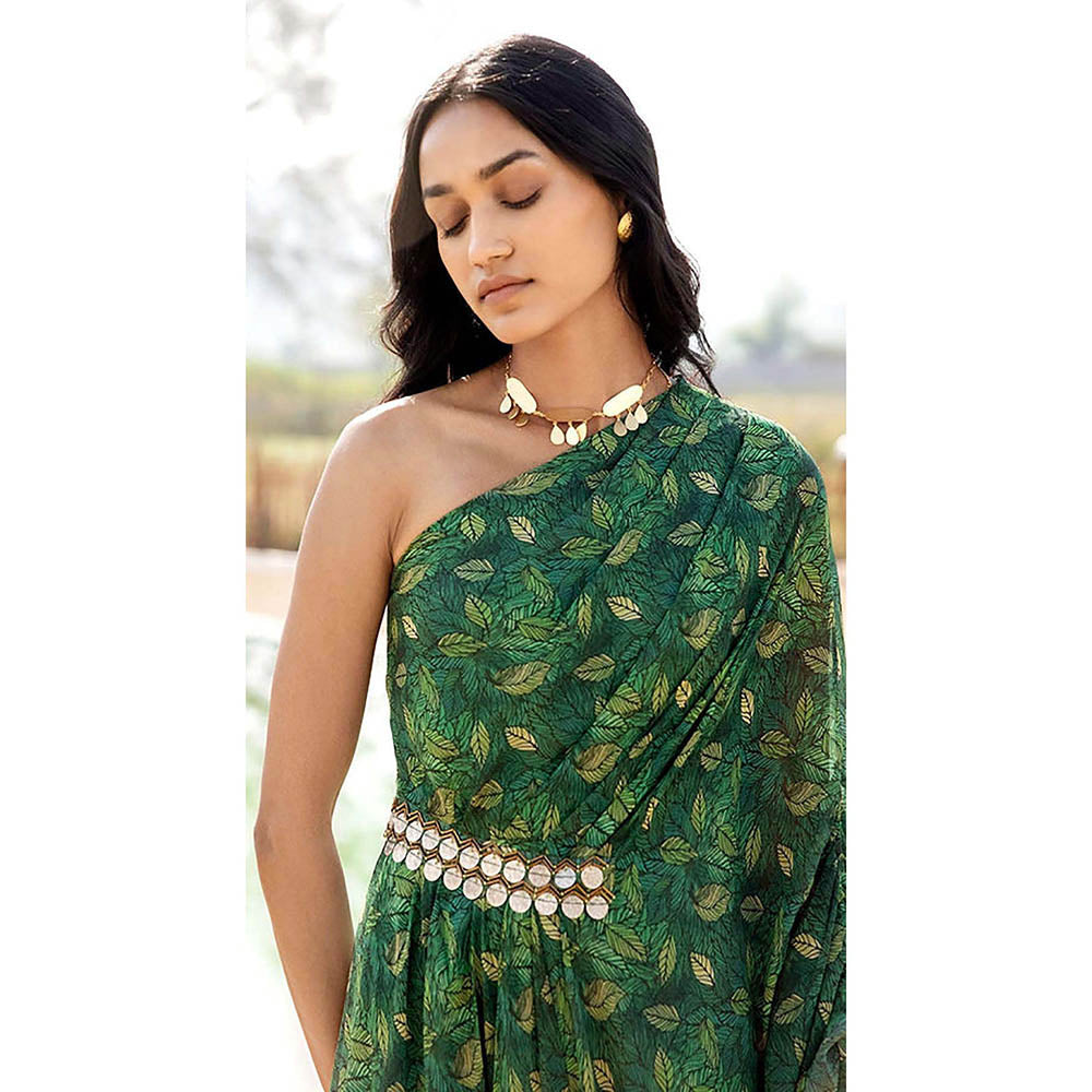 Basanti Kapde aur Koffee Green Georgette Kaftan Maxi Dress