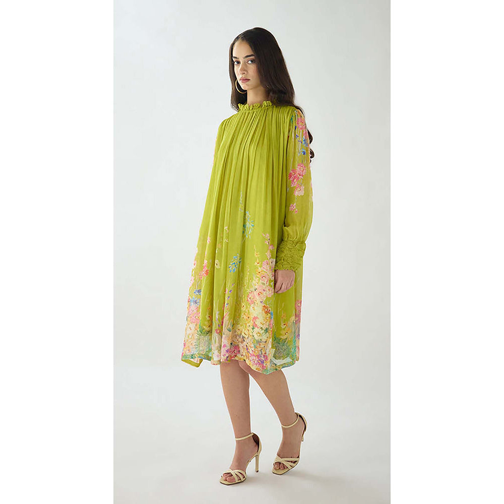 Basanti Kapde aur Koffee Lime Georgette Embroidered Flora Flow Knee Length Dress