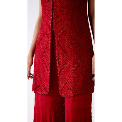 Basanti Kapde aur Koffee Red Georgette Embroidered Sharara With Kurta