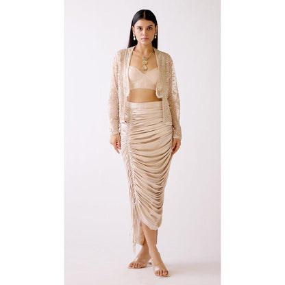 Basanti Kapde aur Koffee The Pearl Stardust Cape With Bustier And Draped Skirt