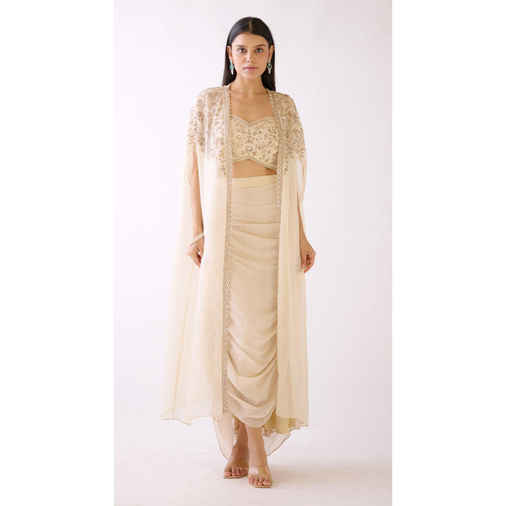 Basanti Kapde aur Koffee Ivory Embroidered Cape With Skirt And Bustier
