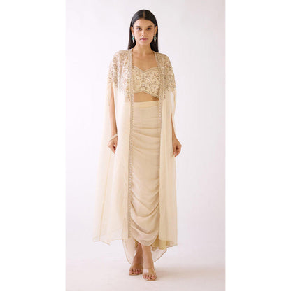 Basanti Kapde aur Koffee Ivory Embroidered Cape With Skirt And Bustier