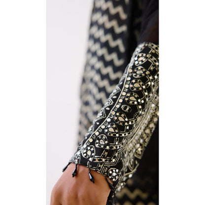 Basanti Kapde aur Koffee Black Embroidered Sharara With Shirt And Jacket