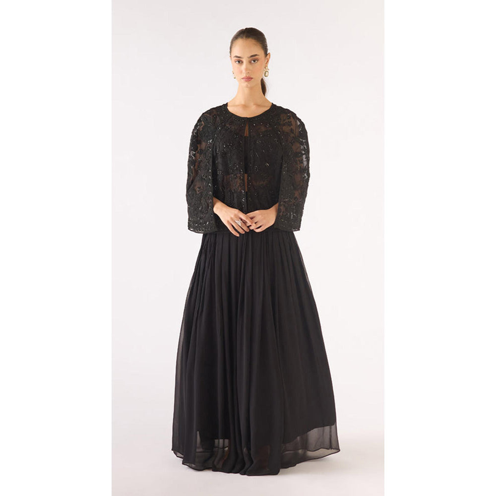 Basanti Kapde aur Koffee Black Georgette Embroidered Sharara With Jacket And Bustier