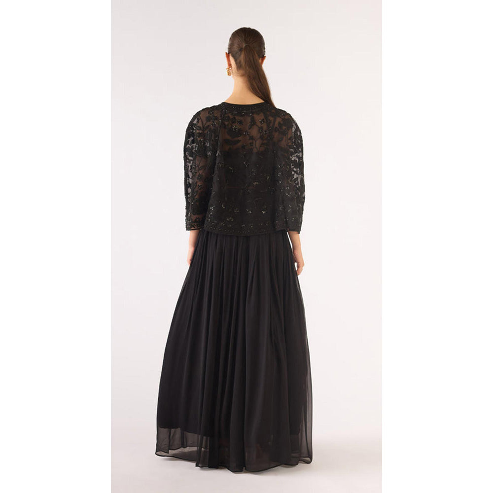 Basanti Kapde aur Koffee Black Georgette Embroidered Sharara With Jacket And Bustier