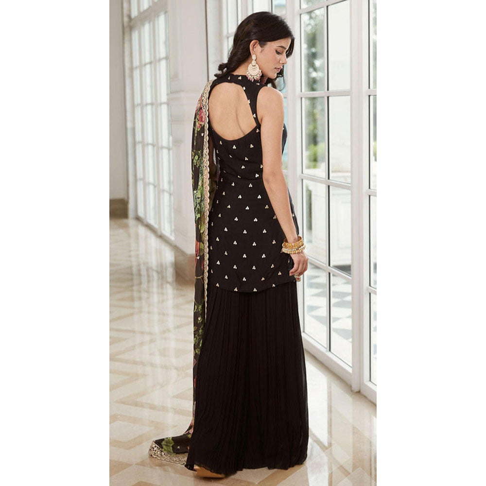 Basanti Kapde aur Koffee Black Georgette Kurta With Sharara And Dupatta