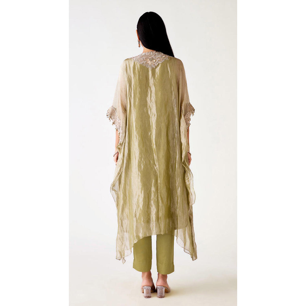 Basanti Kapde aur Koffee Green Tissue Embroidered Kaftan With Pant