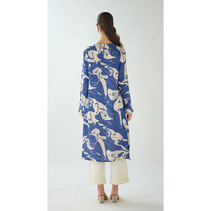 Basanti Kapde aur Koffee Indigo Blue Muslin Kurta With Pant