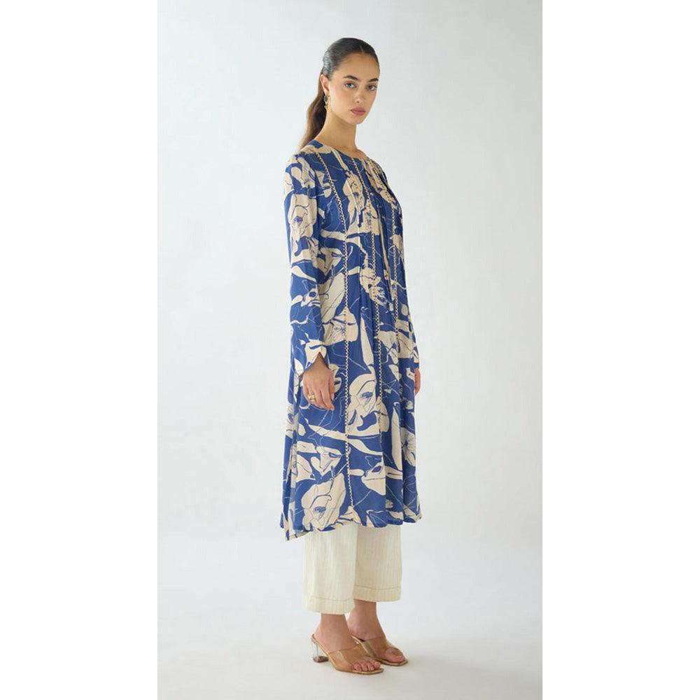 Basanti Kapde aur Koffee Indigo Blue Muslin Kurta With Pant