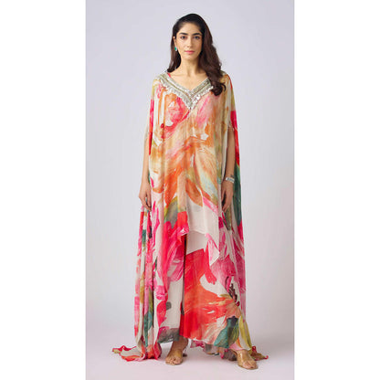 Basanti Kapde aur Koffee Multi Kaftan Sharara With Cape