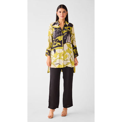 Basanti Kapde aur Koffee Lime Muslin Floral Long Shirt