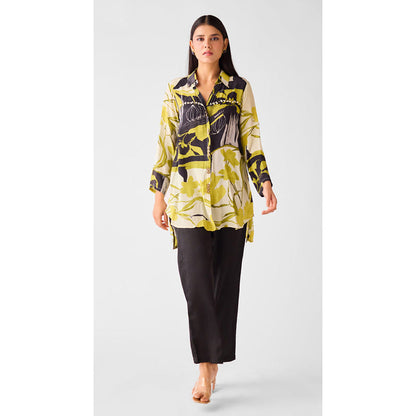 Basanti Kapde aur Koffee Lime Muslin Floral Long Shirt