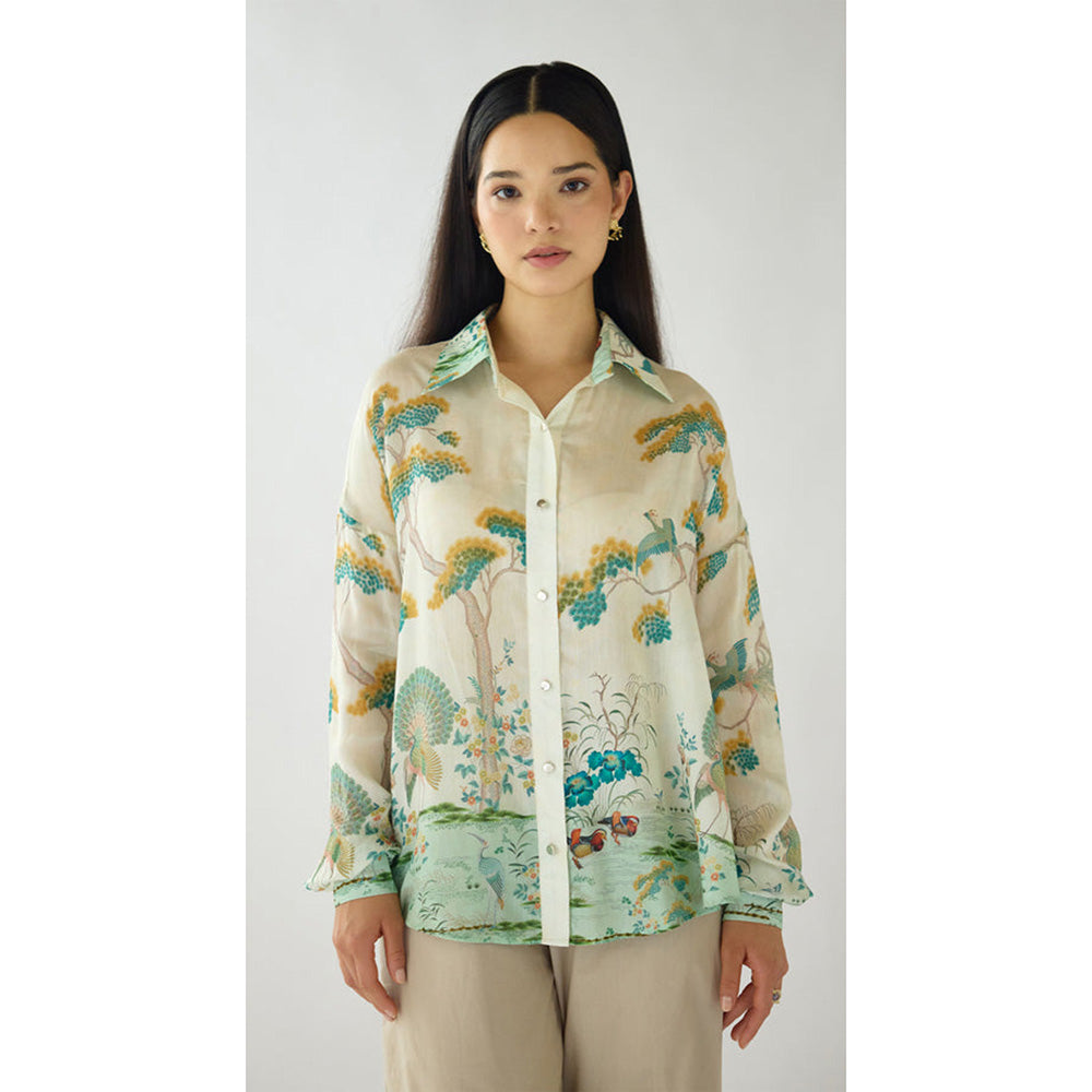Basanti Kapde aur Koffee The Wild Silk Peacock Garden Shirt