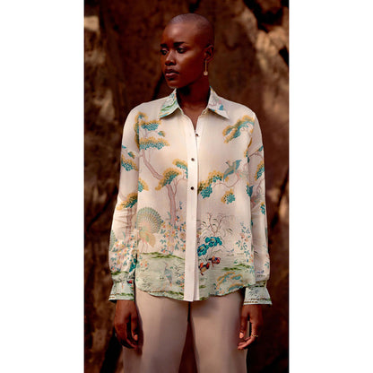 Basanti Kapde aur Koffee The Wild Silk Peacock Garden Shirt
