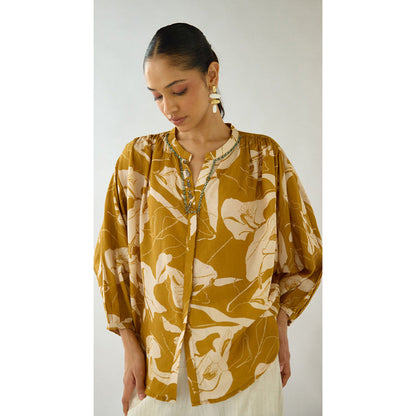 Basanti Kapde aur Koffee Mustard Flora Muse Muslin Shirt