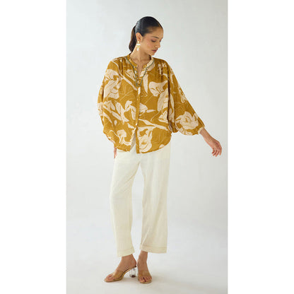 Basanti Kapde aur Koffee Mustard Flora Muse Muslin Shirt